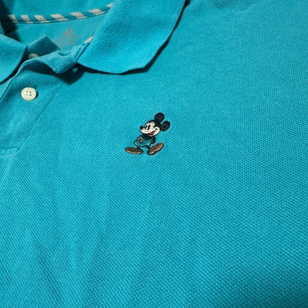 Disney Parks Mickey Mouse Embroidered Pique Polo Shirt Turquoise Blue Mens XL - Picture 2 of 7